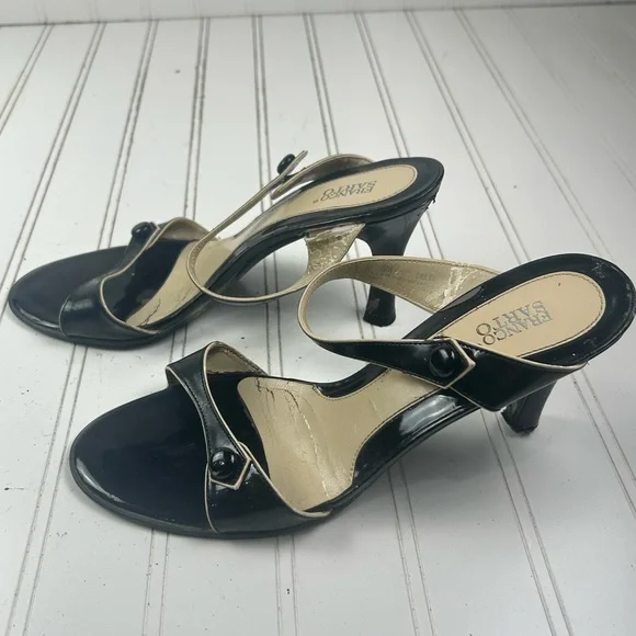 Franco Sarto Vintage Black Patent Leather Strappy Heels Size 8M - Picture 5 of 9